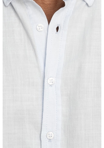 Tudors Slim Fit Uzun Kol Biyeli Yaka Düğmeli Keten Erkek Mavi Gömlek-26922-mavi Mavi