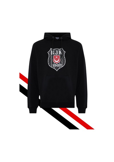 Beşiktaş Erkek Kapüşonlu Sweatshırt Logolu Siyah