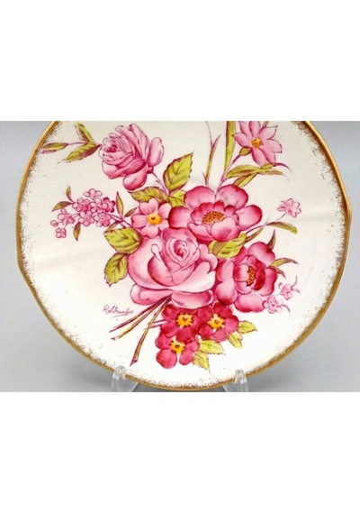 Roslyn China Sunning Dale 3'lü Porselen Antika İngiliz Pasta Tabağı 15cm Pembe