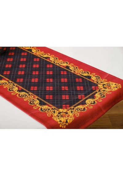 Belize Baskılı Kumaş Kırmızıya Siyah Runner Kırlent Seti 3 Parça 135x100 Cm 1373 Siyah