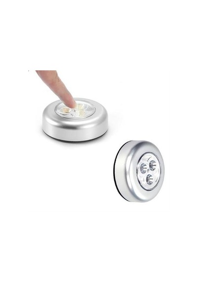 Kablosuz Spot Pilli Dokunmatik Led Lamba 3 Ledli Dolap Lambası Gümüş