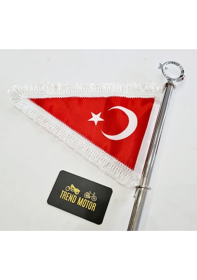 Motosiklet Makam Bayrağı Flama - Ay Yıldız Beyaz Püskül