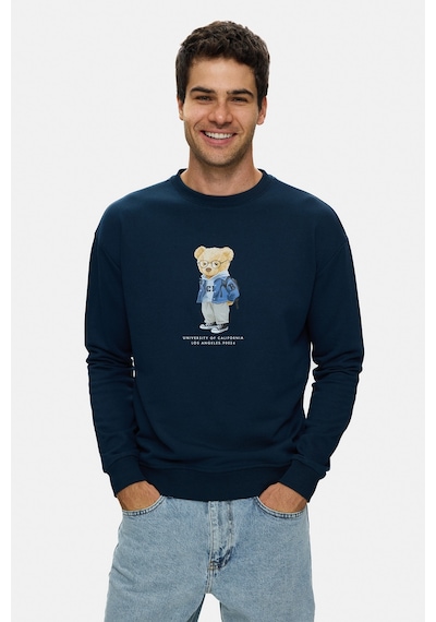 UCLA Rocky Lacivert Bisiklet Yaka Pamuklu Baskılı Loose Fit Erkek Sweatshirt