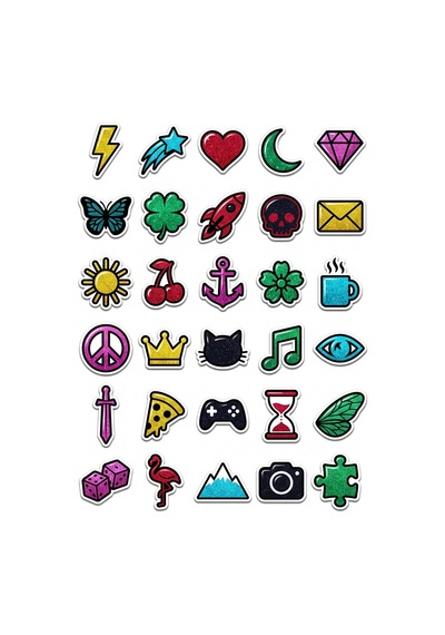 30 Adet Parlak Simli İkon Sticker Seti - Laptop Defter Telefon Ajanda Çok Renkli
