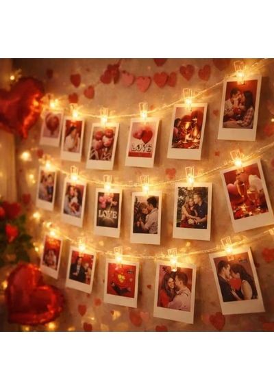 Led Işıklı Fotoğraf Asma Mandalları Pilli Animasyonlu 10 lu 1,5 Metre Zincir Dekoratif Aydınlatma