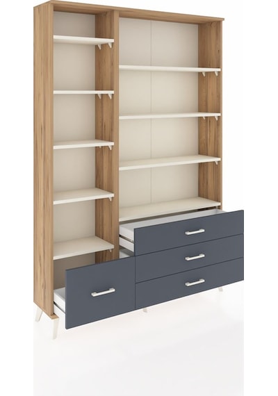 Arges Dolap 9 Raflı 4 Çekmeceli 132x30x195 Çam-aytaşı/antrasit Çam