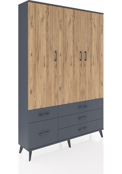 Arges Dolap 5 Raflı 5 Çekmeceli Tek Askılı 132x30x195 Antrasit-çam/antrasit Atlas Çam/antrasıt