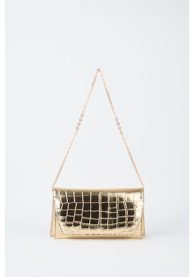 Vivaq Kadın Croco Gold Zarf Tasarım 2 Bölmeli Mini Zincir Askılı Çıt Çıt Kapama Clutch Ve El Çantası