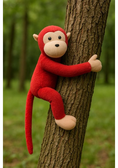 Elleri Yapışan Oyun Ve Uyku Arkadaşı Peluş Maymun Oyuncak Sarılan Maymun Kırmızı Kırmızı