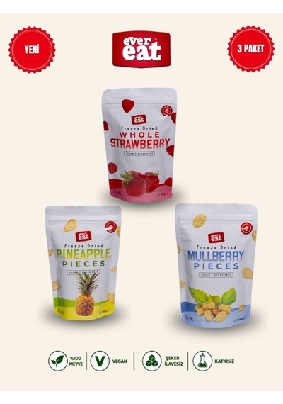 Evereat Çilek-ananas-dut Freeze Dry Meyve Cipsi 3'lü Paket Gurme Atıştırmalık 1 Adet
