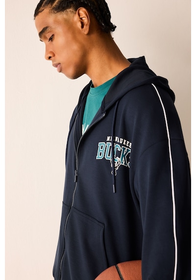 Defacto Nba Mılwaukee Bucks Oversıze Kapüşonlu Cepli Fermuarlı Sweatshirt Hırka H7762ax26aunv253 Lacivert-nv253