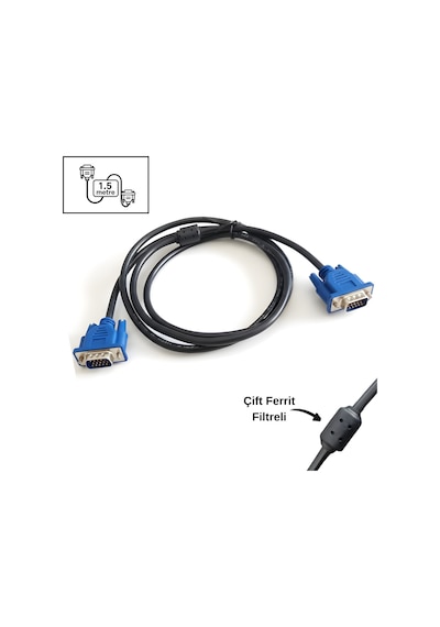 Gabble 1.5m Vga Kablosu 3+2 Lux - Çift Ferrit Filtreli Hd Monitör/projeksiyon Uyumlu