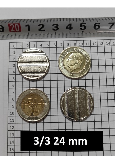 50 Adet 3/3 Çeltikli 24/2 Mm Oyun Makineleri & Langırt Jetonu