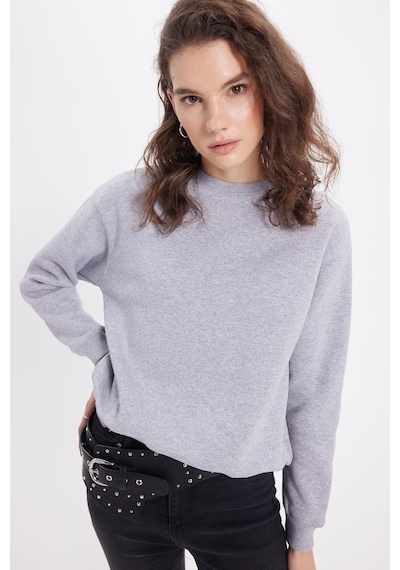 Tudors Kadın Oversize Geniş Kesim Pamuklu Bisiklet Yaka Gri Sweatshirt-39925 Gri