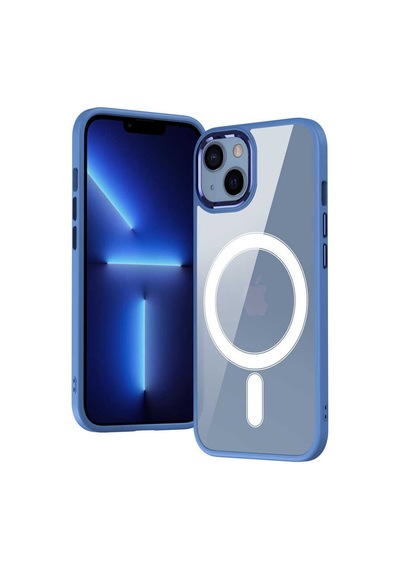 Apple Uyumlu iPhone 13 Kılıf Wireless Şarj Özellikli Zore Krom M-safe Silikon Kapak Lacivert