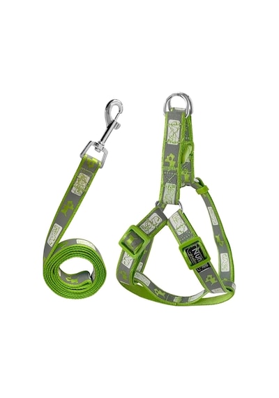 Köpek Göğüs Tasma Seti Köpek Desenli 120 cm-34 cm-47 cm Yeşil
