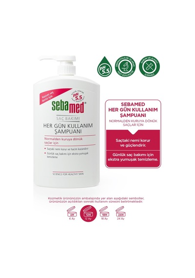 Sebamed Her Gün Kullanım Hassas Saçlar İçin Günlük Saç Bakım Şampuanı 1 L + Silikon Tarak