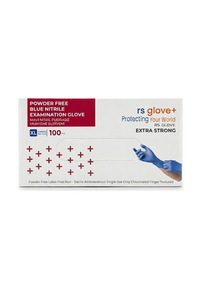Rs Gloves Mavi Nitril Pudrasız Eksta Güçlü Muayene Eldiveni Xl Beden 100 Lü Non Steril