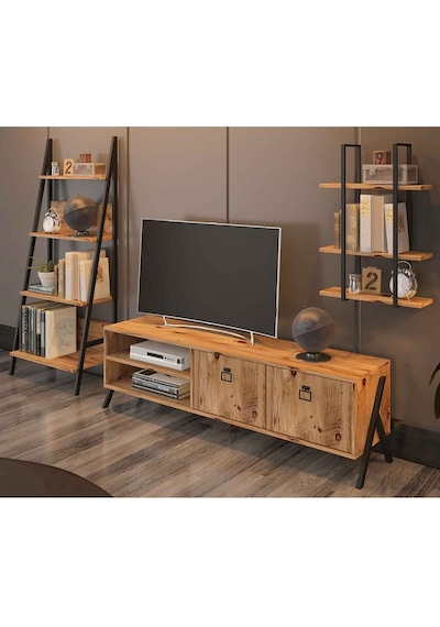 Avmpark Yanke Tv 150 Metal Raflı + Kitaplık Atlantik Çam