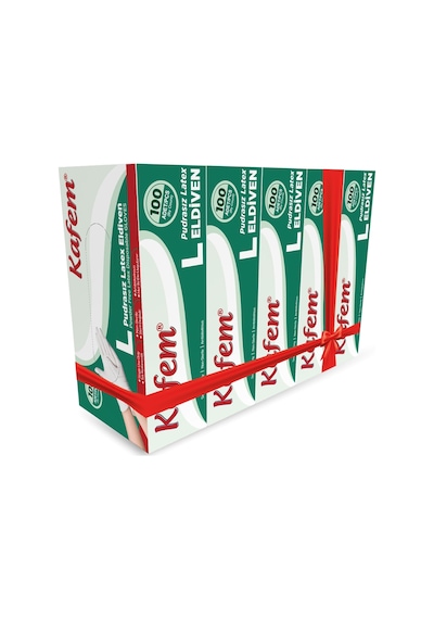 Kafem Beyaz Lateks Eldiven Pudrasız (L) 100 Lü X 5 Paket