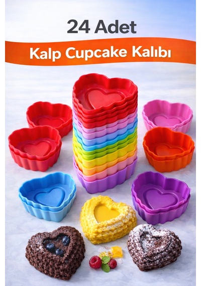 Silikon Mini Kalp Kek Kalıbı, Kalp Cupcake Kalıbı, Tekrar Kullanılabilir, Yapışmaz-24 Adet Çok Renkli - 904960129 Çok Renkli Silikon Mini Kalp Kek Kalıbı, Kalp Cupcake Kalıbı, Tekrar Kullanılabilir, Yapışmaz-24 Adet Çok Renkli - 904960129 Çok Renkli