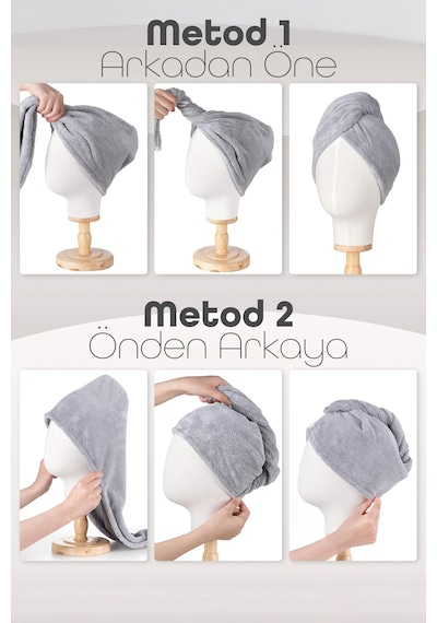 2li Set Mikrofiber Saç Havlusu Plaj Deniz Havuz Bonesi Banyo Saç Kurutma Baş Havlusu Krem-pembe Krem