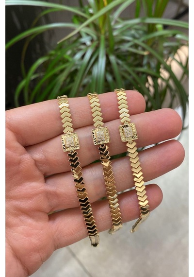 Çgk Çiğdem Gürel Kuyumculuk Kare V Zincir Altın Bileklik Gold