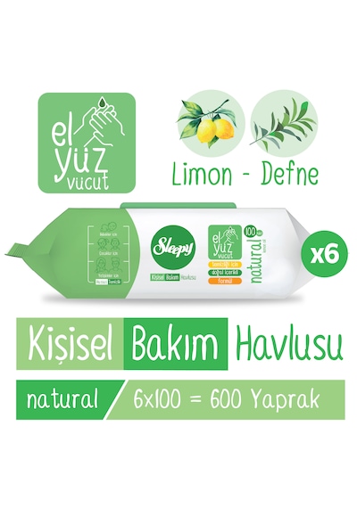Sleepy Natural Kişisel Bakım Havlusu 6x100 600 Yaprak 6'lı Set