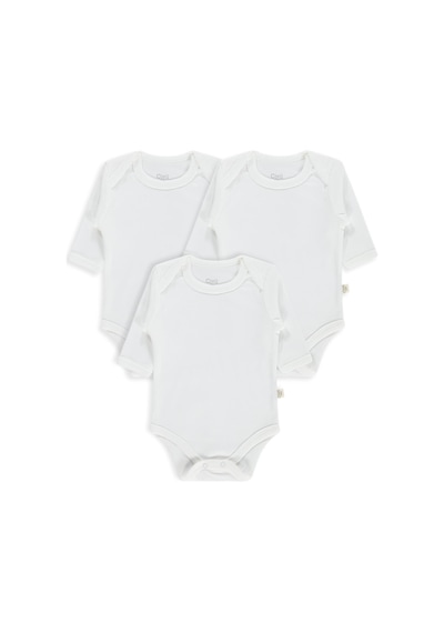 Civil Baby Düz Uzun Kol 3 Lü 3-9 Ay Çıtçıtlı Badi - Beyaz