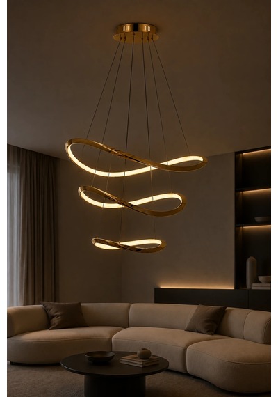 3 Katlı Modern Premium Gold 3 Renkli Ledli Sarkıt Avizesi Salon Mutfak Oturma Odası Modelleri 80w Beyaz