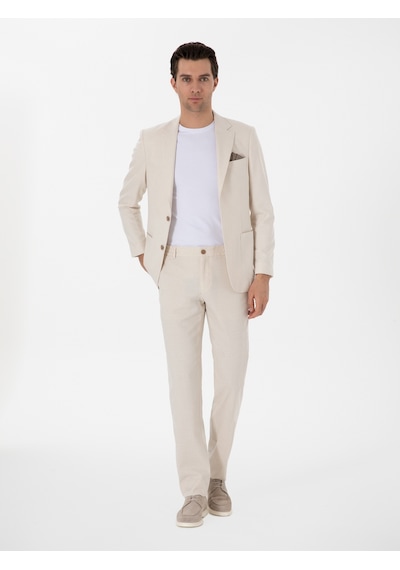 Cacharel Ekru Slim Fit Keten Karışımlı Takım Elbise Bej