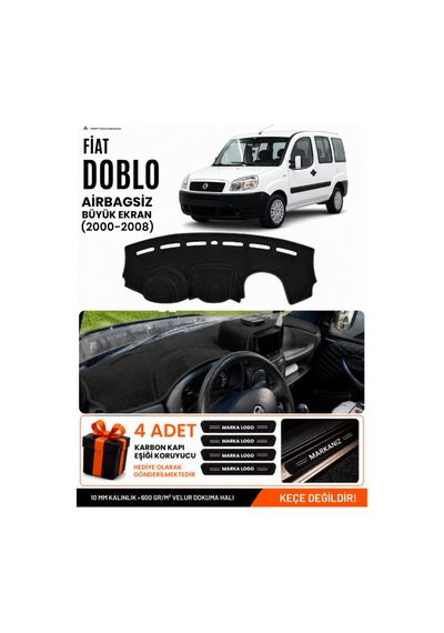 Fıat Doblo 2000-2008 Airbagsiz Büyük Ekran Uyumlu Torpido Örtüsü, Torpido Kılıfı - Siyah - Fı021