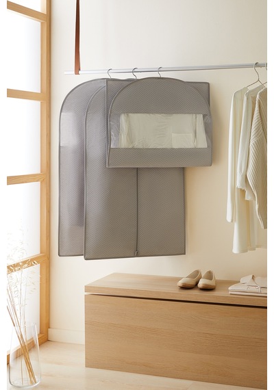 Ocean Home Textile 3'lü Gri Balıksırtı Elbise Kılıfı Set