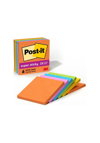 Post-ıt S Per Sticky Notes, 4 X 4, Rio De Janeiro Collection, Lined, 6 Pads/pack Mavi, Turuncu, Pembe, Sar 90 Yaprak Pouch Kendinden Yap Kanl
