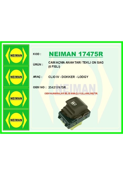Bescher Cam Açma Anahtarı Teklı On Sag 6 Fıslı Clıo Iv - Dokker - Lodgy Neıman 17475r 254217475r