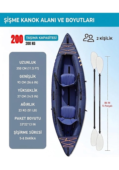2 Kişilik Şişme Kano 350 93 37cm