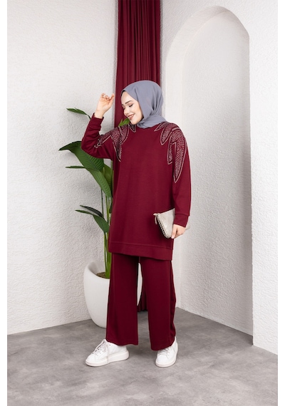 Hira Life Fashion Moda Efsa Kadın Bordo Tesettür Giyim Zarif Taş Detaylı Tunik & Pantolon İkili Takım Bordo Bordo Hira Life Fashion Moda Efsa Kadın Bordo Tesettür Giyim Zarif Taş Detaylı Tunik & Pantolon İkili Takım Bordo Bordo