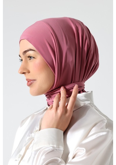 Kadın Çıtçıtlı Bağlamalı Tesettür Hazır Pratik Şal Pembe
