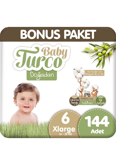 Baby Turco Doğadan Bonus Paket Bebek Bezi 6 Beden 72x2 144 Adet 6 Numara