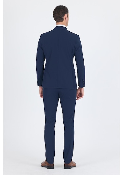 İmza Lacivert Mono Yaka Yarım Astar 6 Drop Slim Fit Beli Lastikli Takım Elbise 1001250121 Lacivert