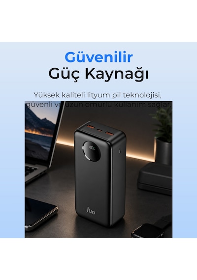 Juo MT03278 30000 mAh 22.5 W Dijital Led Ekranlı Taşınabilir Hızlı Şarj Powerbank Siyah