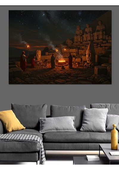 Nemrut Dağı Ve Gece Dekoratif Kanvas - Mdf Ahşap Tablo
