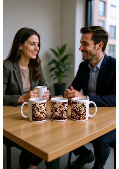 Seramik Kupa Kahve Kaos Temalı Baskılı 300 Ml Hediyelik Ofis Çay Beyaz