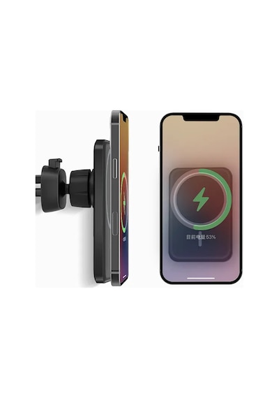 Thentech Klima Menfezine Takılan Kablosuz Şarj Telefon Tutucu Magsafe Özellikli Mıknatıslı 15w Kablosuz Şarj Siyah