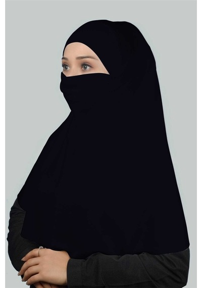 Altobeh Hazır Türban Peçeli Pratik Eşarp Tesettür Nikaplı Hijab - Namaz Örtüsü Sufle (XL) - Lacivert