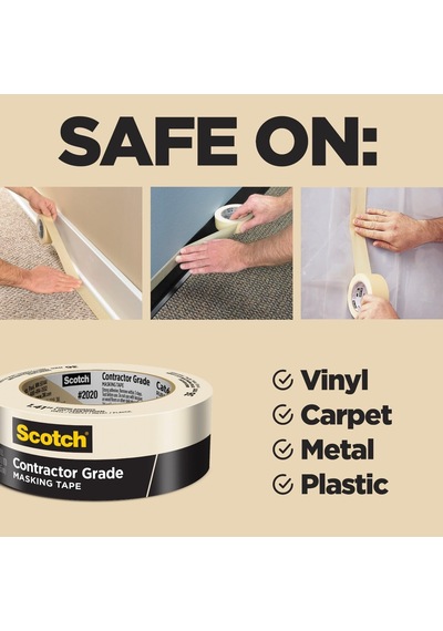 Scotch Müteahhit Sınıfı Maskeleme Bandı, Tan, Genel Kullanım İçin Bant, Çok Yüzeyli Yapışkan Bant, 1.88 İnç X 60.1 Yards, 3 Rulo