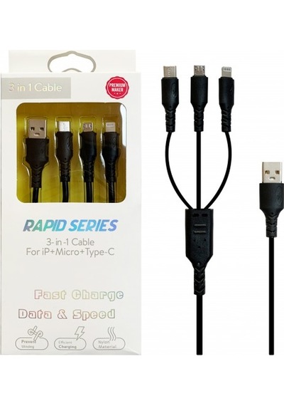 PLATOON PL-8834 3in1 USB - Apple Uyumlu iOS - MİCRO - TYPE-C 3A Şarj Kablo