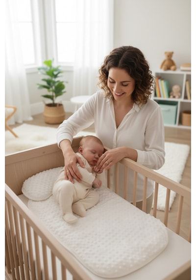 Nohut Desenli Bebek Alt Açma Minderi Seti Yastıklı Unisex Yenidoğan 2 Parça Alt Açma