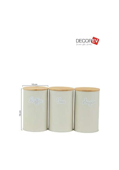 Bambu Kapaklı Metal Çay Kahve Şeker Kavanoz Seti Krem