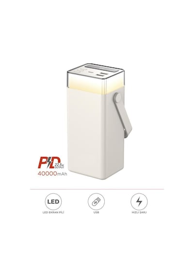 1041 40000 Mah Type-c Lightning 22,5 W Hızlı Şarj Rgb Led Işıklı Powerbank Siyah Beyaz